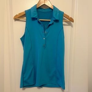 Lucky in Love sleeveless small polo. Light blue. Golf, tennis, pickleball